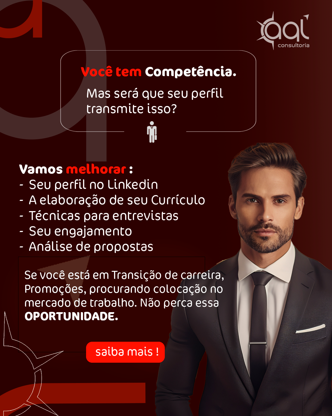 Consultoria para carreira, transição profissional ou recolocação.