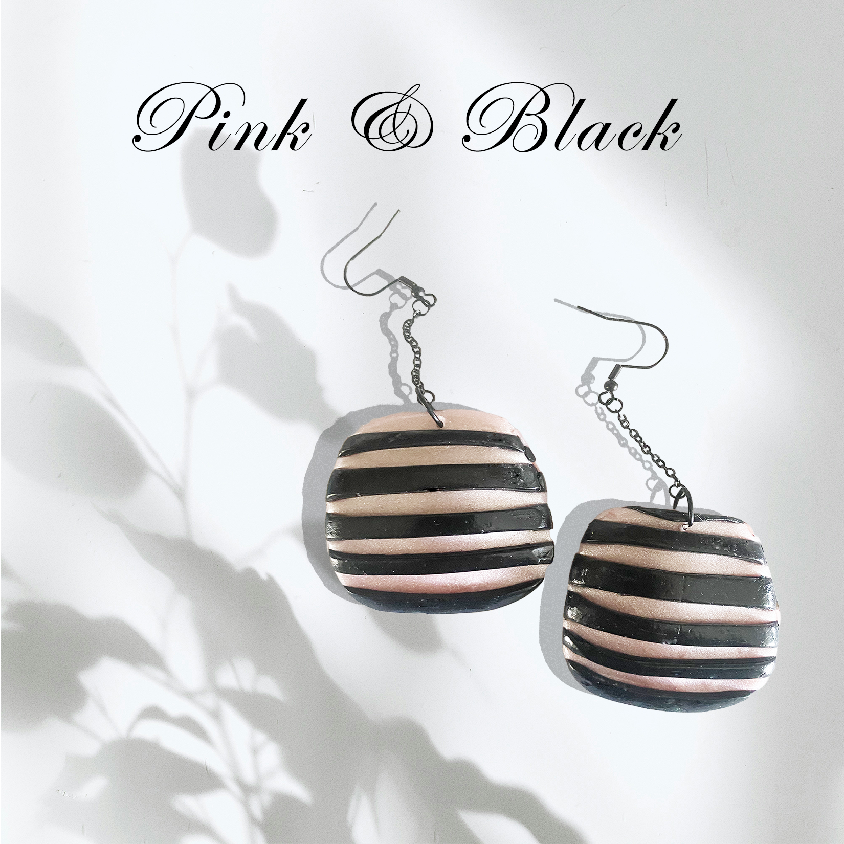 Chic Striped Polymer Clay Earrings - Pink & Black