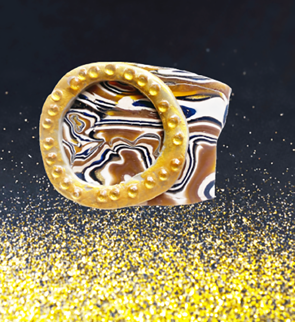 Golden Chaos Brooch – Luxe Swirl Polymer Clay Handmade Jewelry