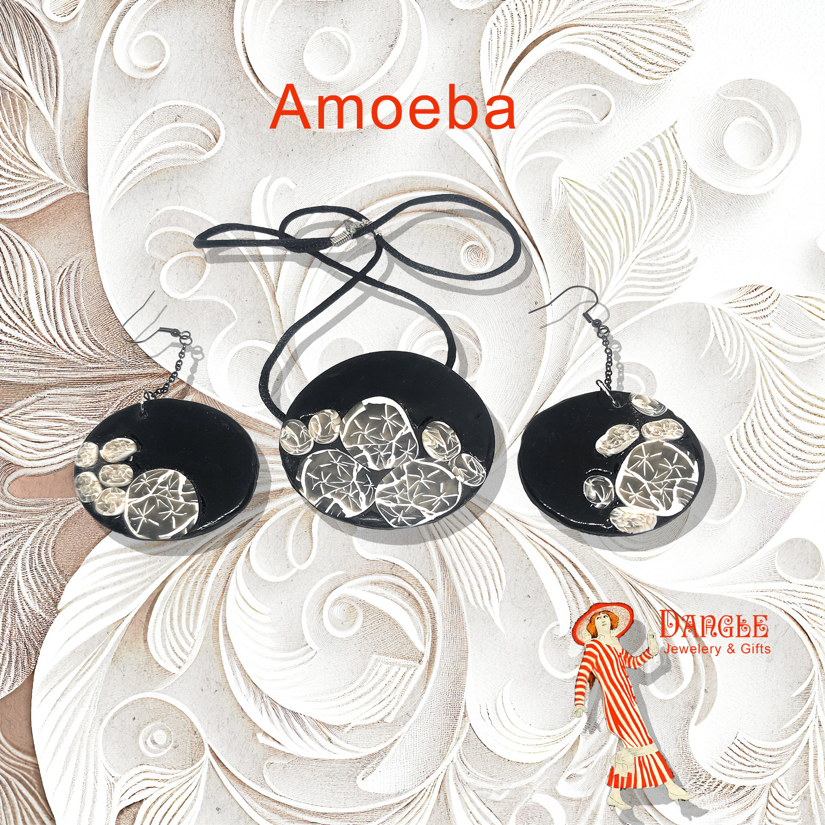 Amoeba Pendant & Earring Set - Polymer Clay