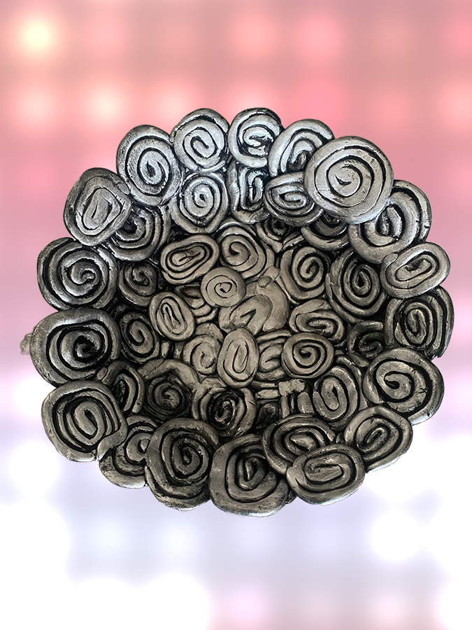 Handmade Silver-Toned Polymer Clay Bowl (6")