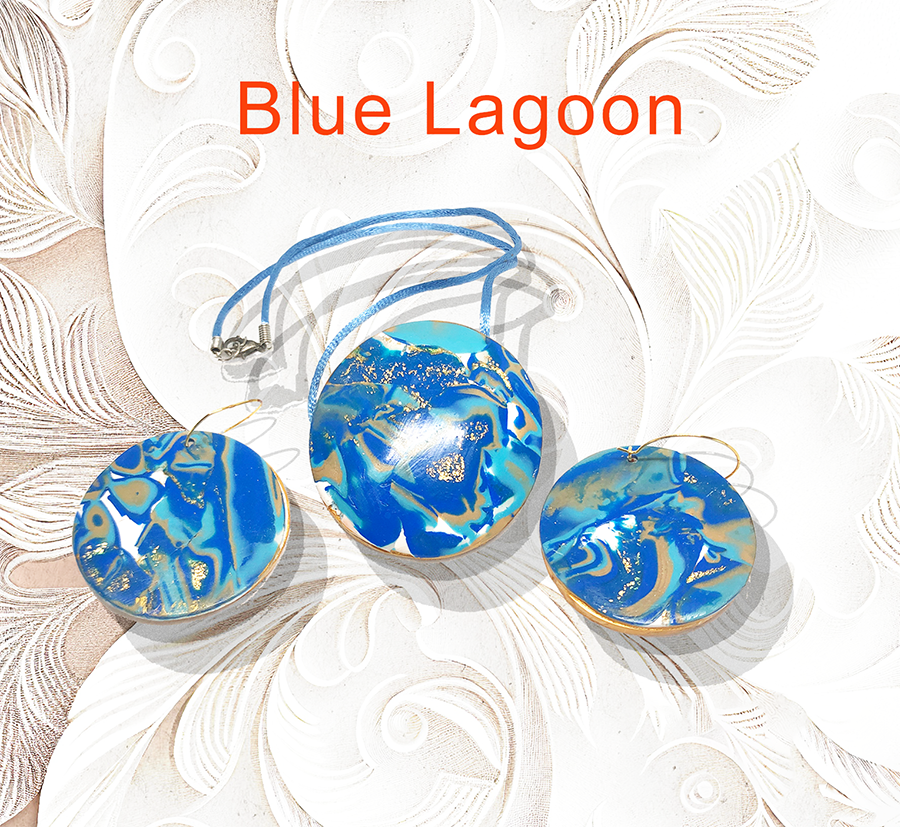 Blue Lagoon Jewelry Set Handmade Polymer Clay