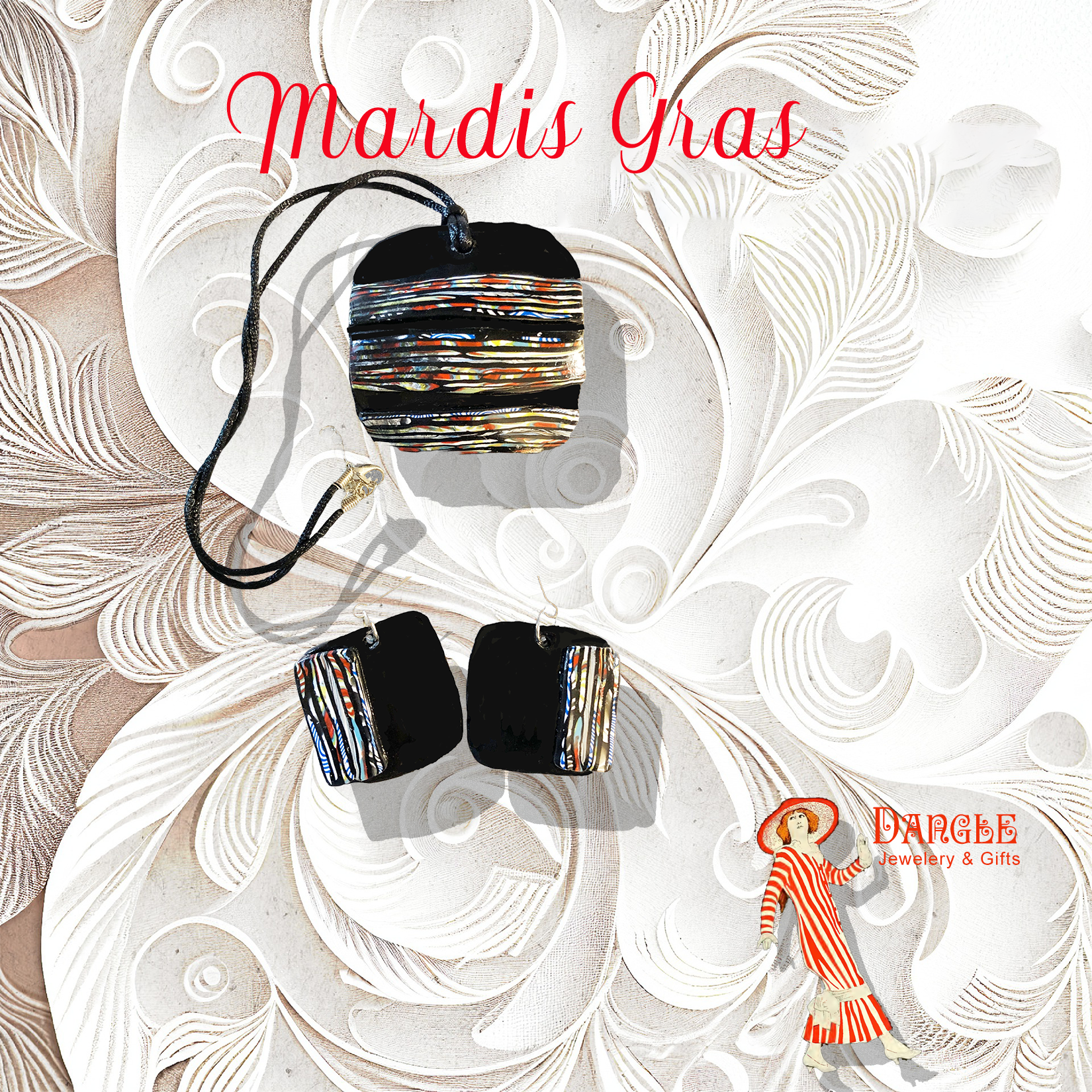 Handmade Polymer Clay Jewelry Set Mardis Gras