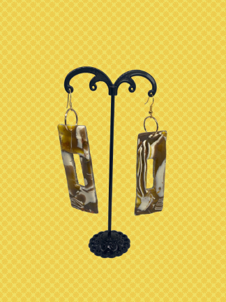Earrings - Handmade Polymer Clay "Golden Vision Rectangles"
