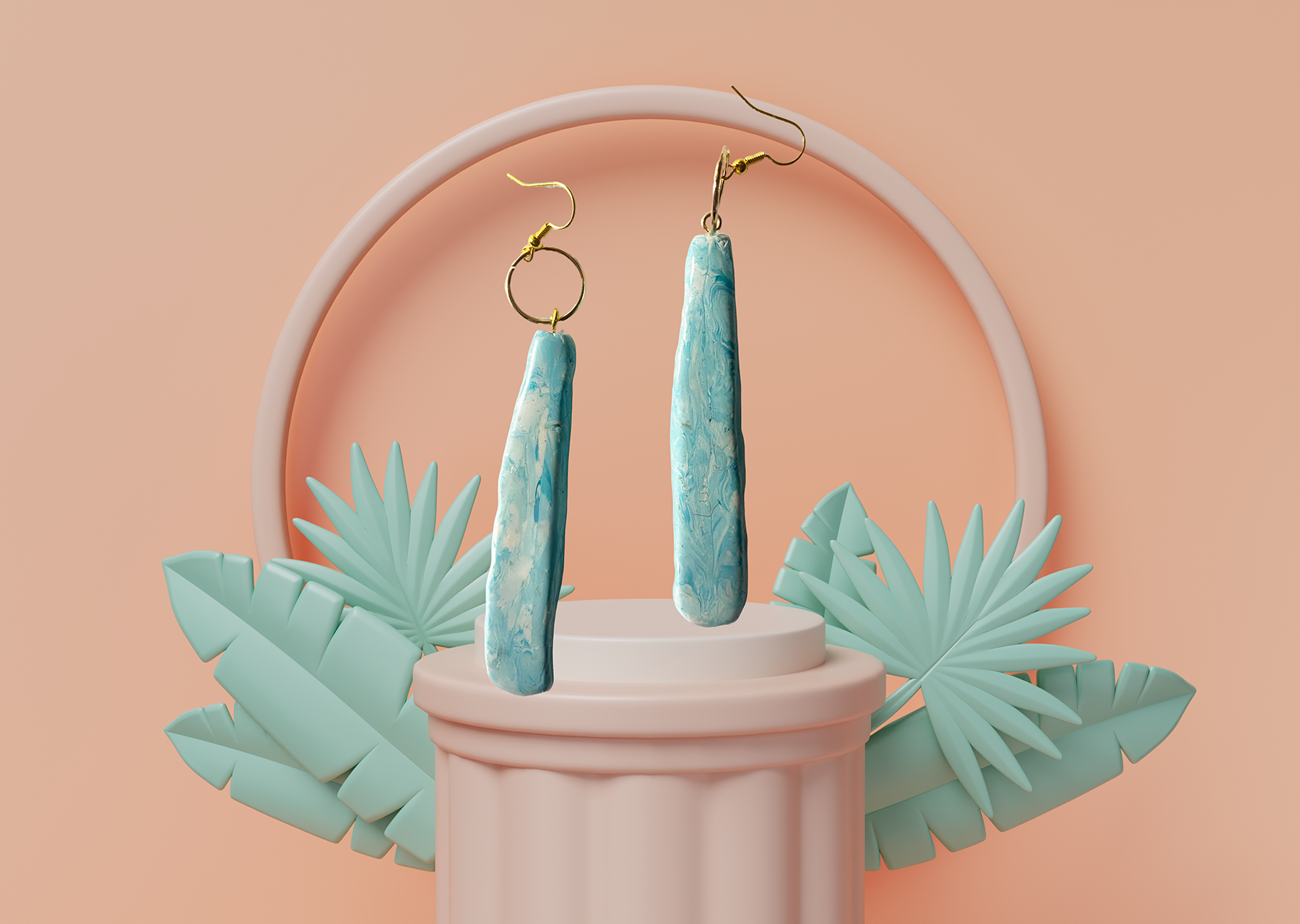 ❄️ Arctic Drip Earrings – Handmade Polymer Clay Dangle with Gold Accent