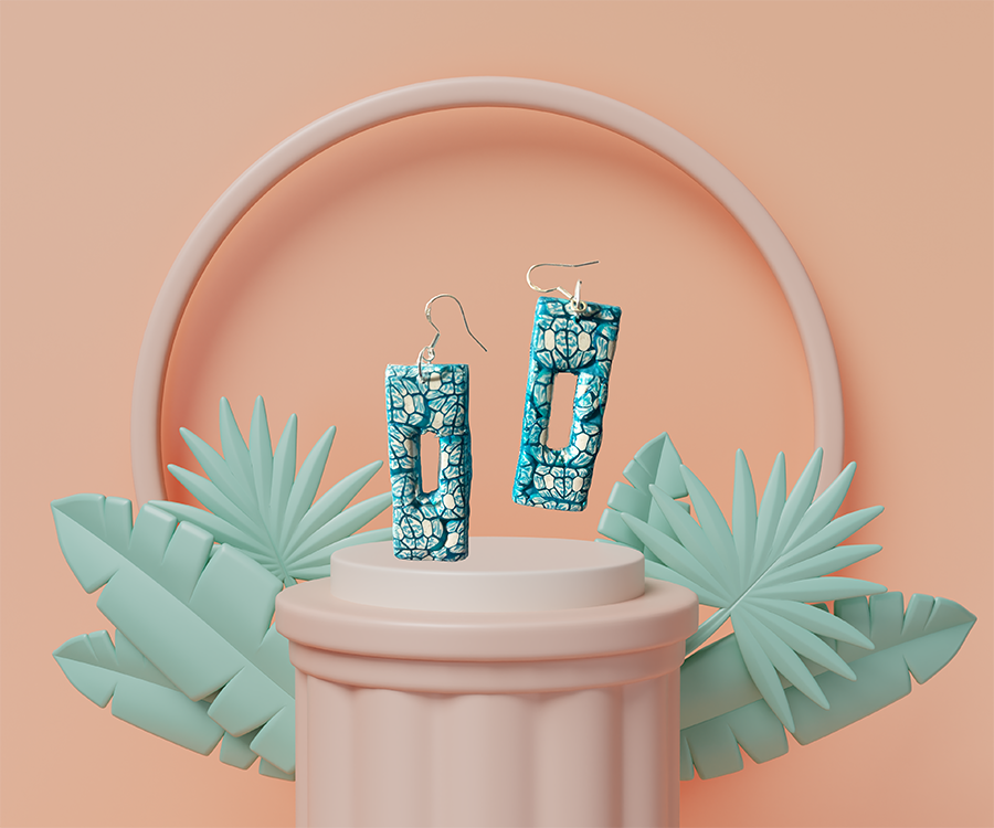 Earrings  Handmade Polymer Clay "Rectangle Blues"