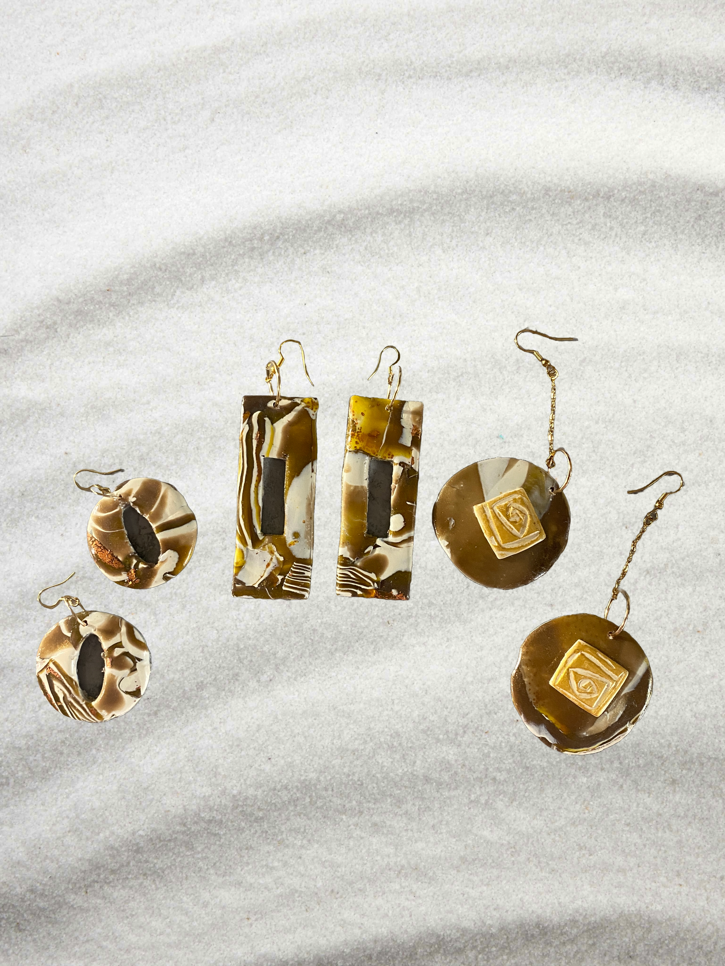 Earrings - Handmade Polymer Clay "Golden Vision Rounds"