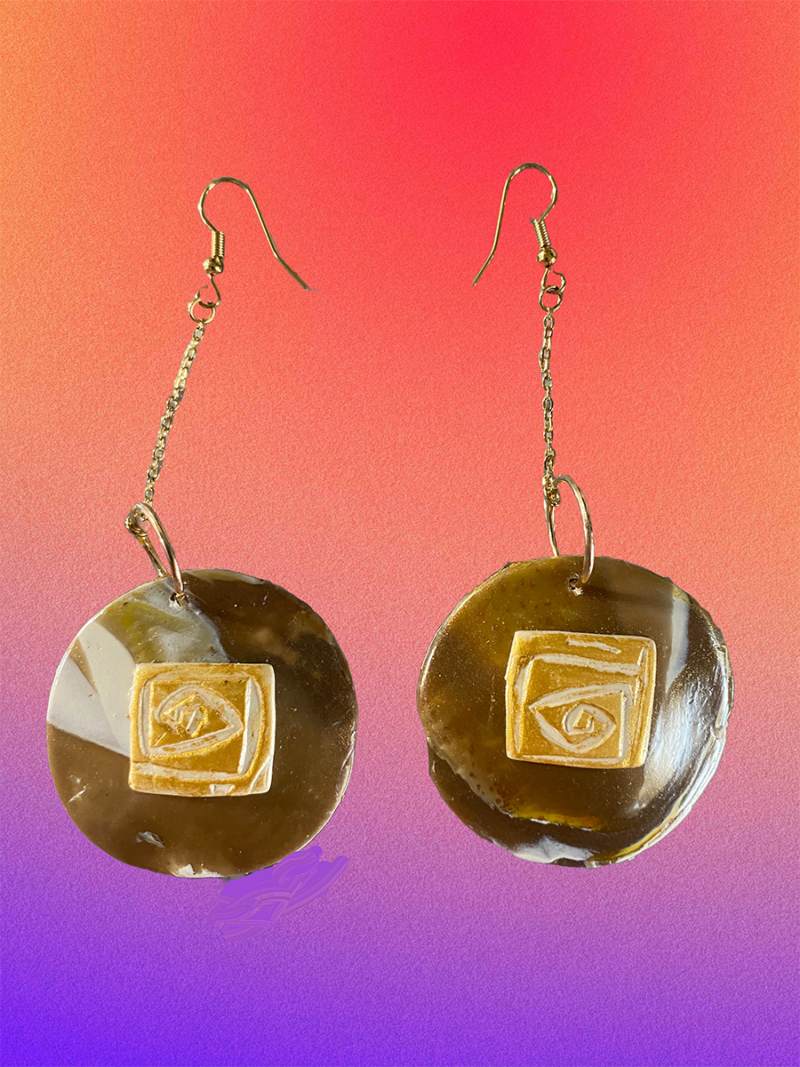 Earrings Handmade Polymer Clay "Golden Spiral Vision"