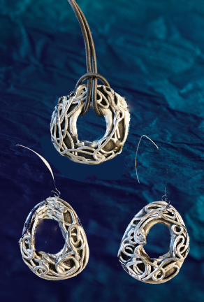 Jewelry Set: Polymer Clay Handmade Pendant & Earrings "Spaghetti"