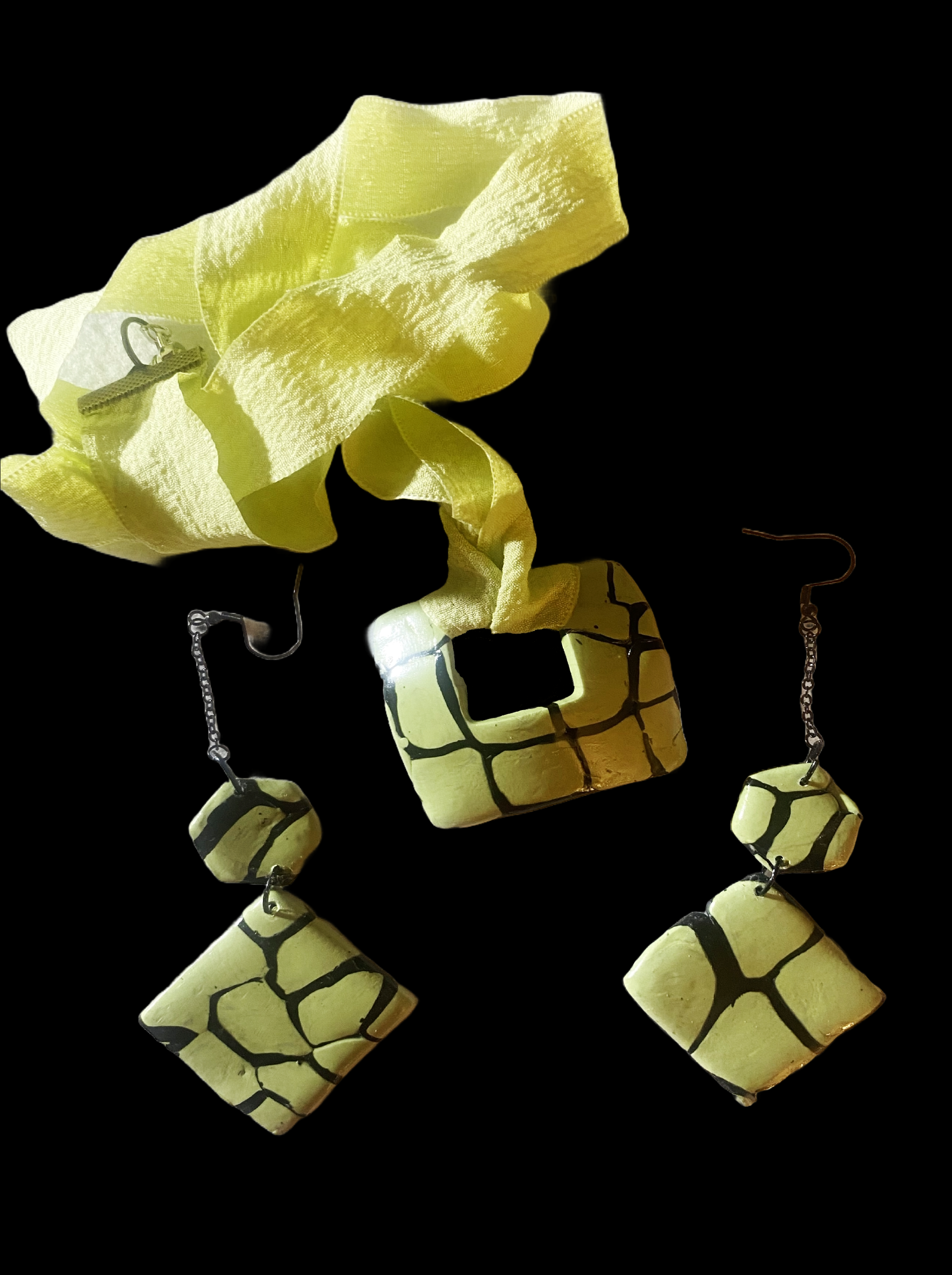 Handmade Polymer Clay Pendant & Earrings - "Love Lime"