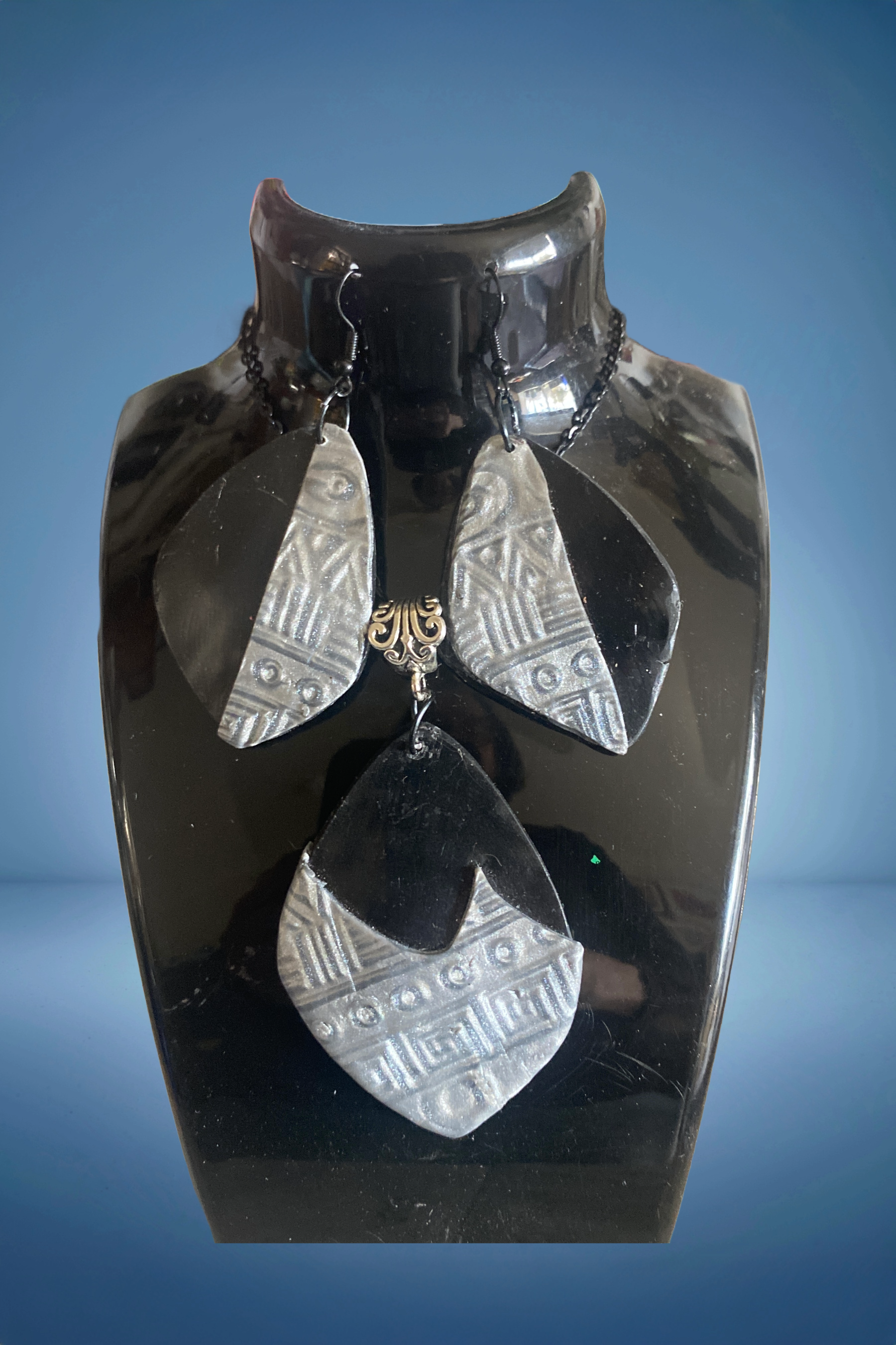 Handmade Jewelry -Black & Silver Tribal-Inspired Polymer Clay "Tribal Noir"