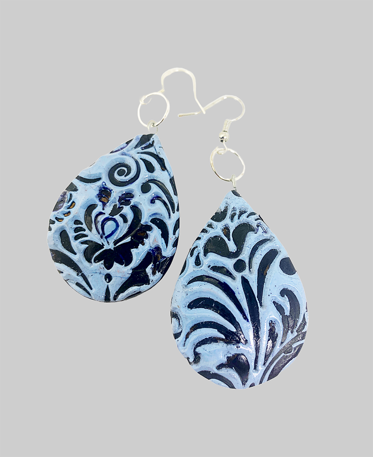 Handmade Jewelry Set - Polymer Clay Pendant and Earrings "Raised Blues"