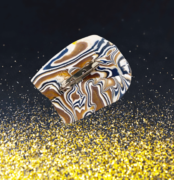 Golden Chaos Brooch – Luxe Swirl Polymer Clay Handmade Jewelry
