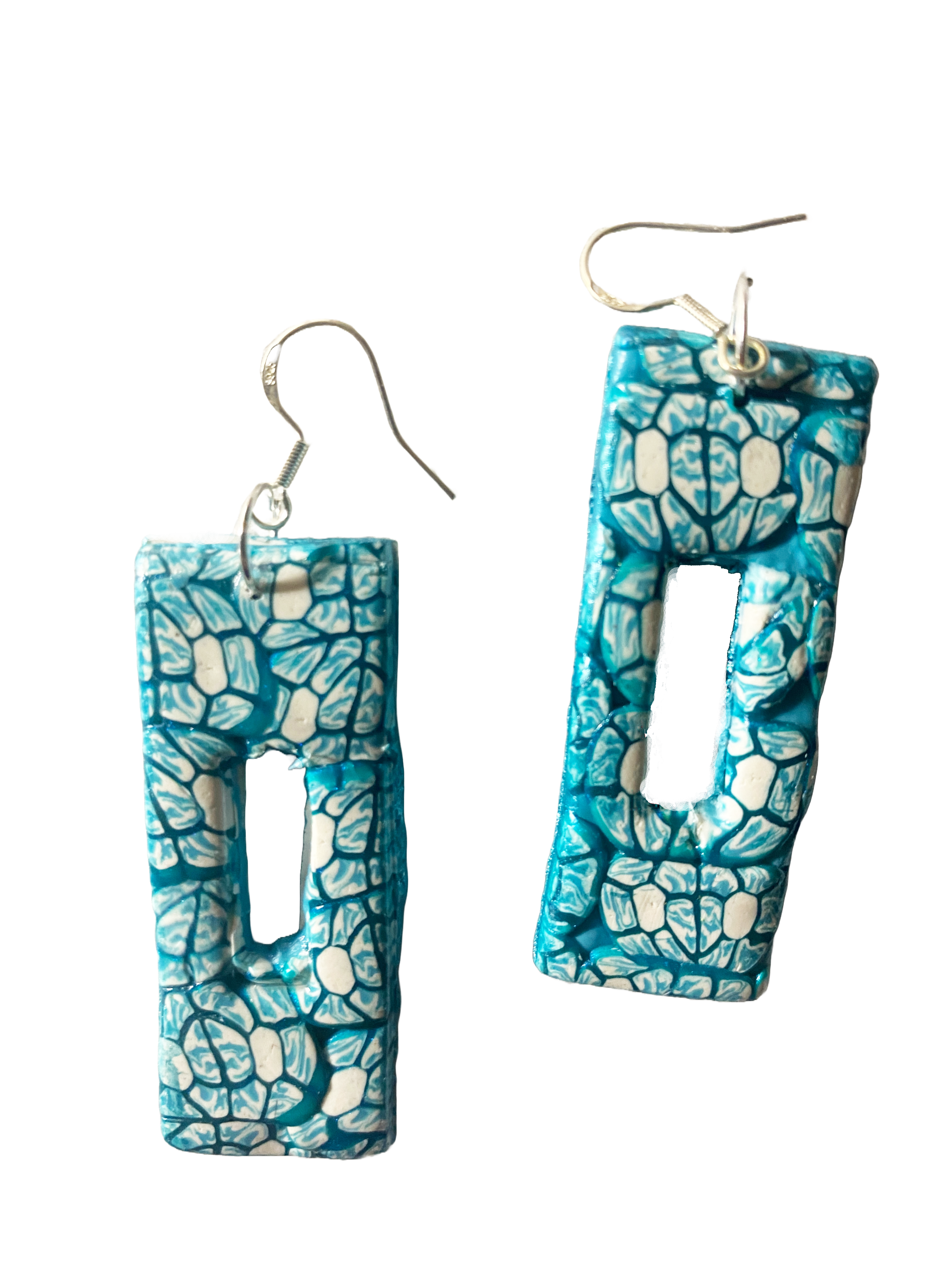 Earrings  Handmade Polymer Clay "Rectangle Blues"