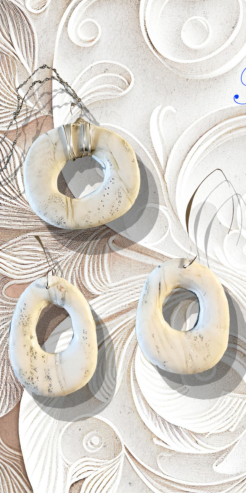 Jewelry Set - Handmade Polymer Clay Pendant and Earrings