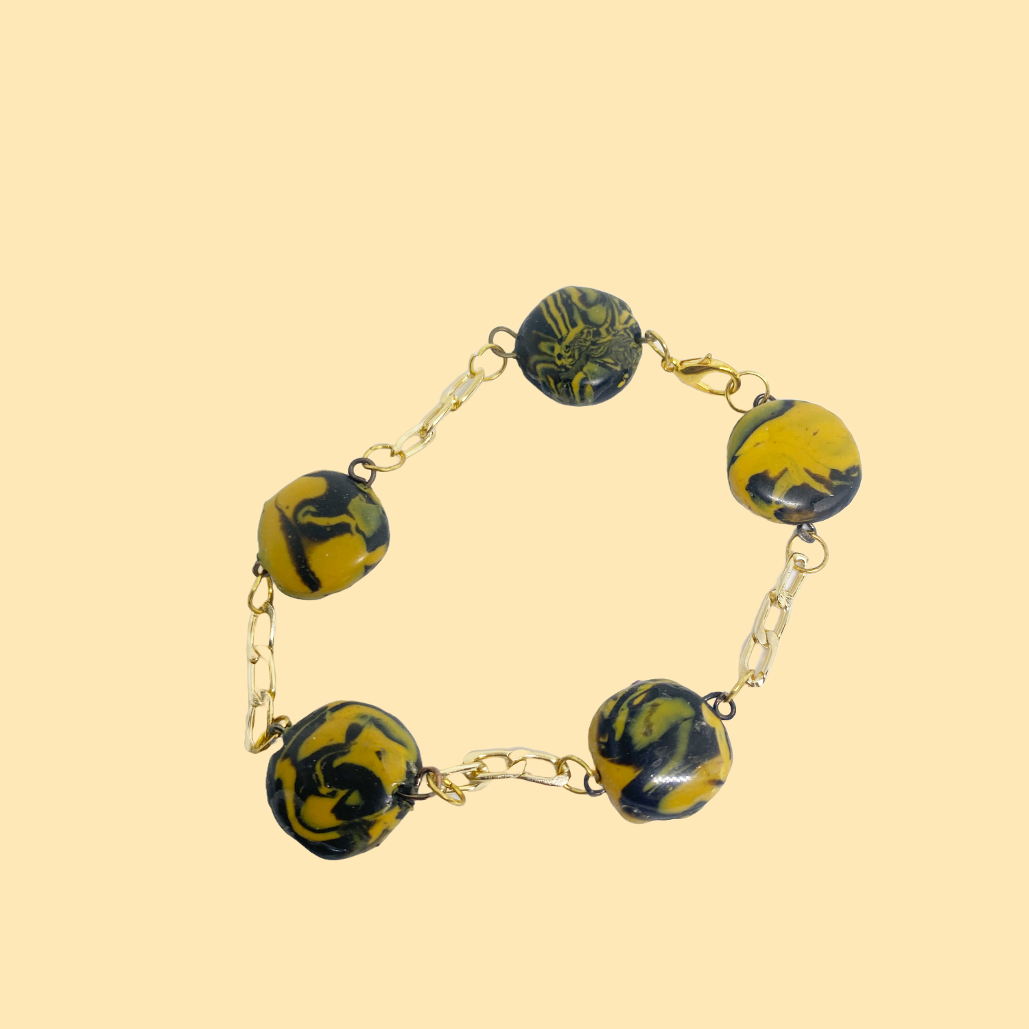 Golden Orbit Bracelet –  Handmade Polymer Clay Bracelet with Gold Chain