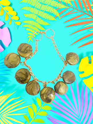 Golden Olive Charm Bracelet – Handmade Polymer Clay Bead Jewelry