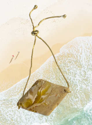 Golden Sand Swirl Bracelet – Handmade Polymer Clay with Adjustable Chain