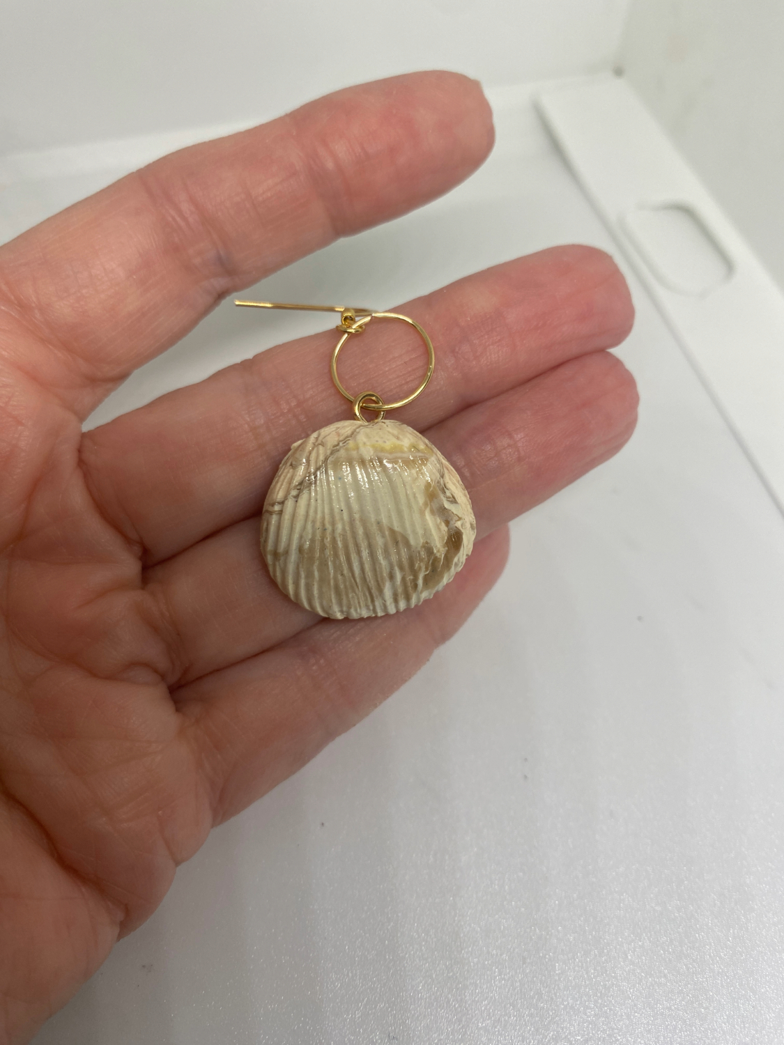 🐚 Coastal Shell Drop Earrings – Handmade Polymer Clay with Gold Hooks