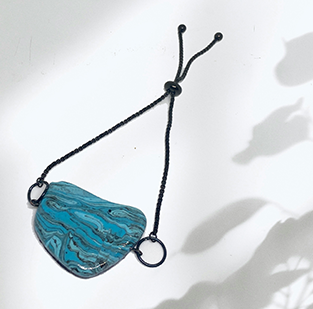 In-Turquoise Bracelet – Handmade Turquoise Swirl Polymer Clay with Adjustable Cord