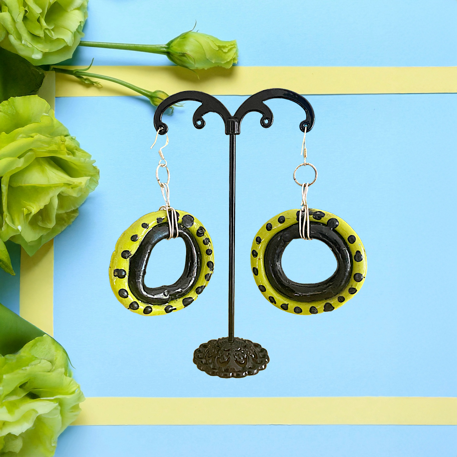 Electric Orbit – Retro Pop Clay Hoop Earrings