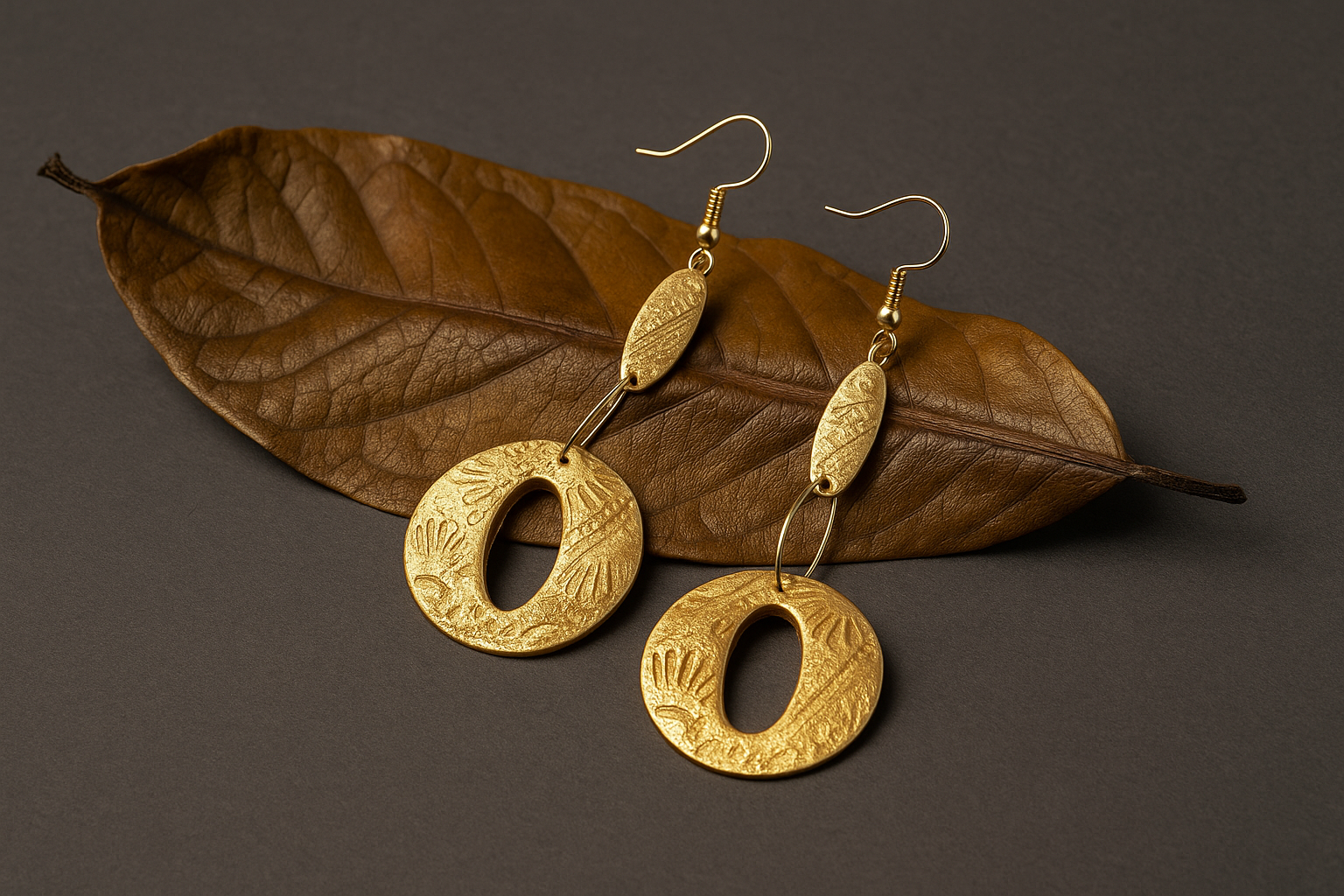 Golden Ember – Sculpted Tribal Polymer Clay Earrings