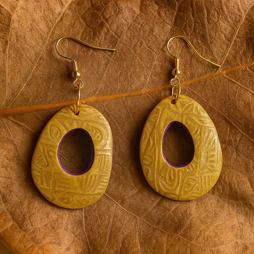 Sunroot Echo – Etched Polymer Clay Oval Earrings