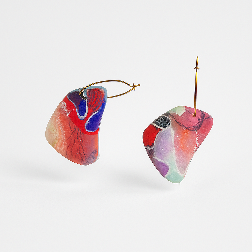 "Fire Petals" Abstract Earrings – Handmade Polymer Clay Earrings