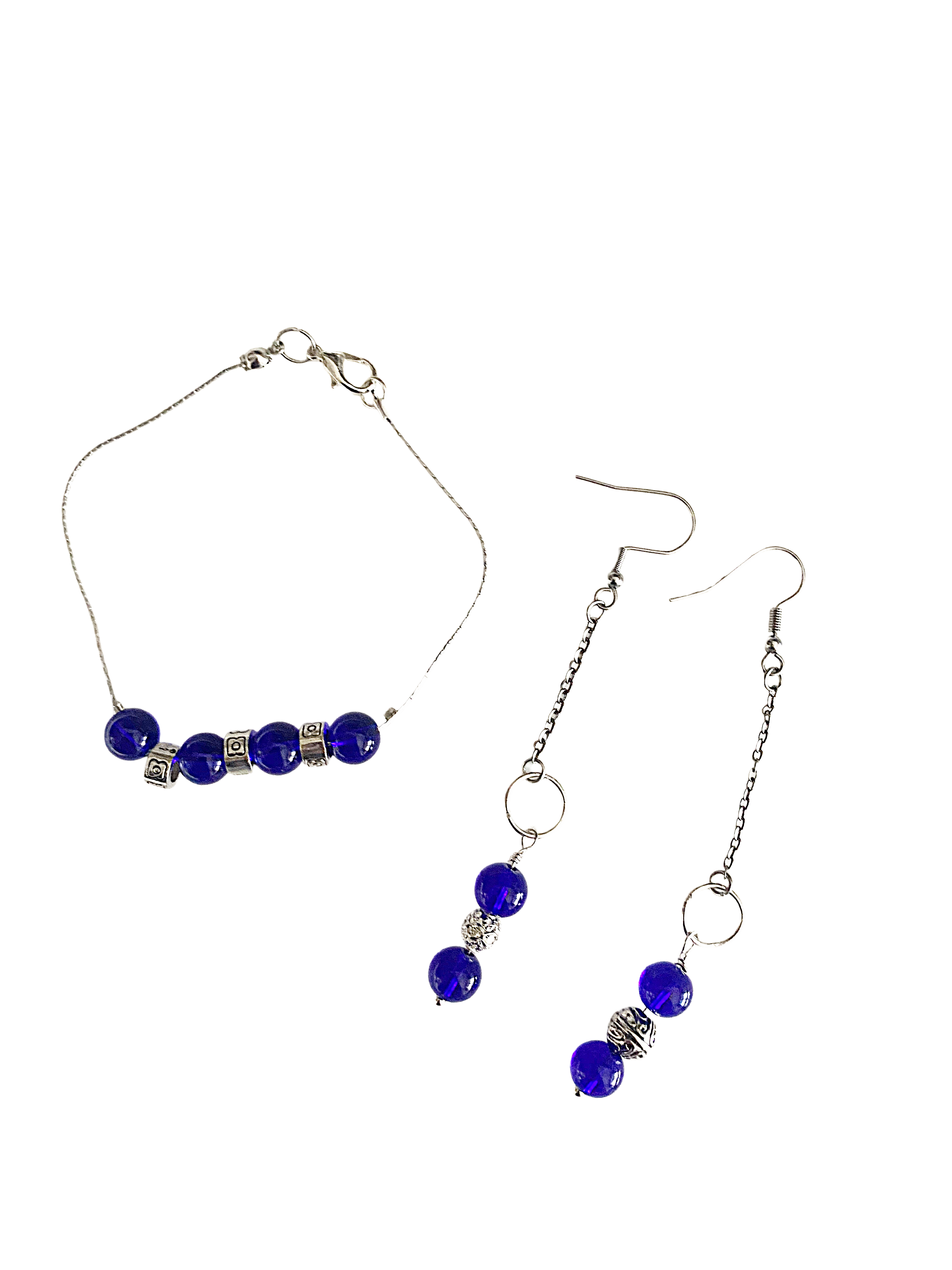 Cobalt and Silver Bracelet & Earrings Set