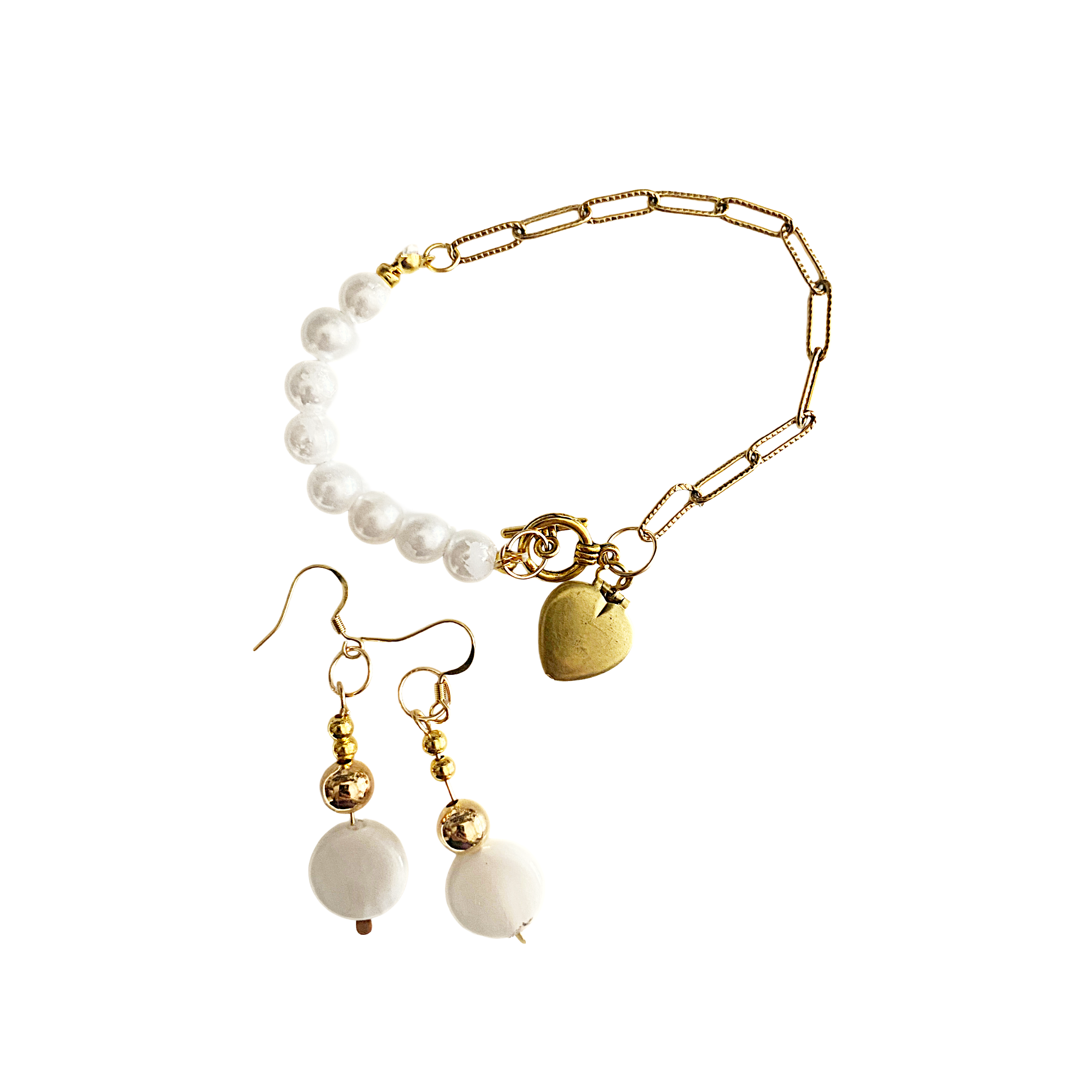 Lustre & Link – Pearl and Gold Bracelet & Earring Set