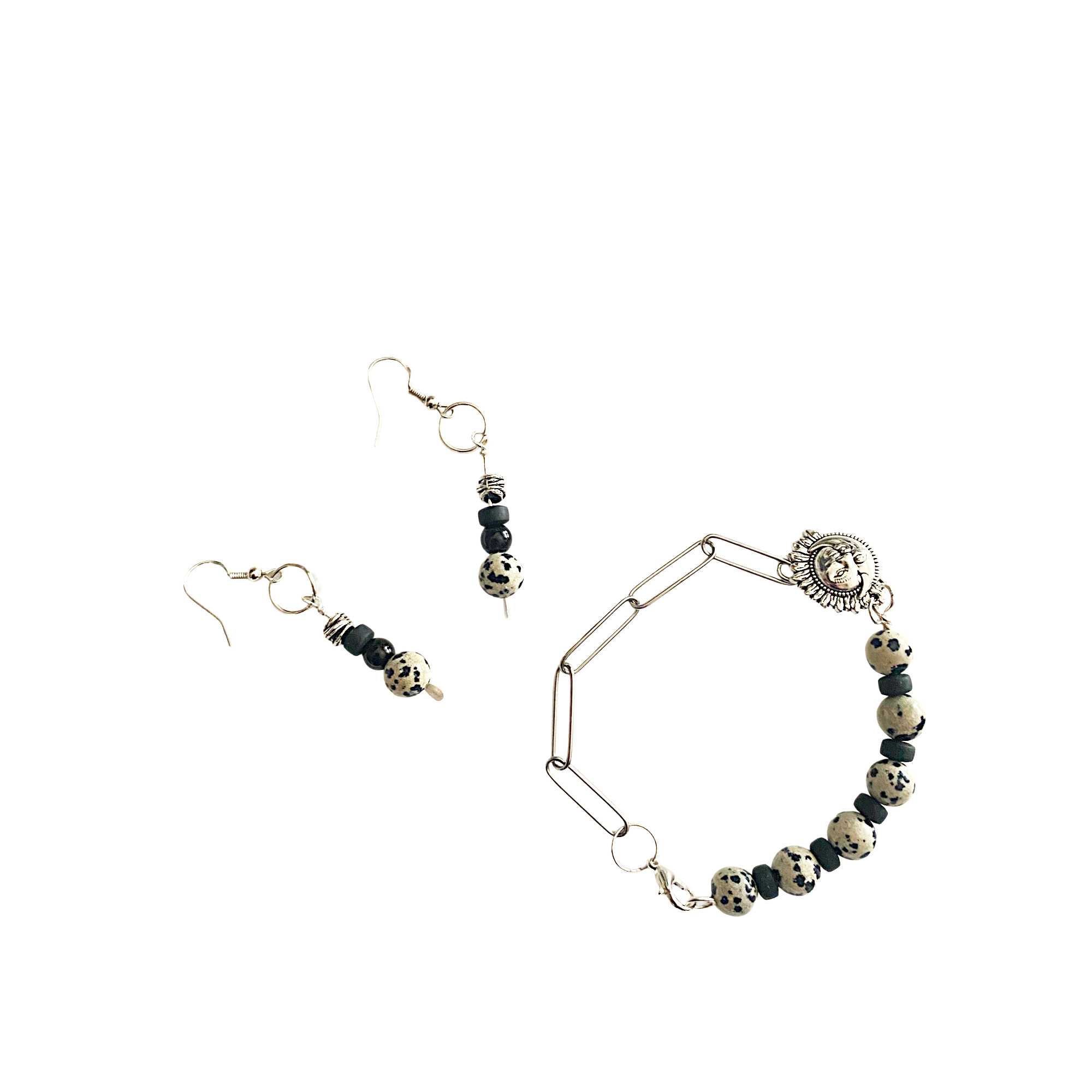 Warrior Spirit Dalmatian Jasper Beaded Bracelet & Earring Set