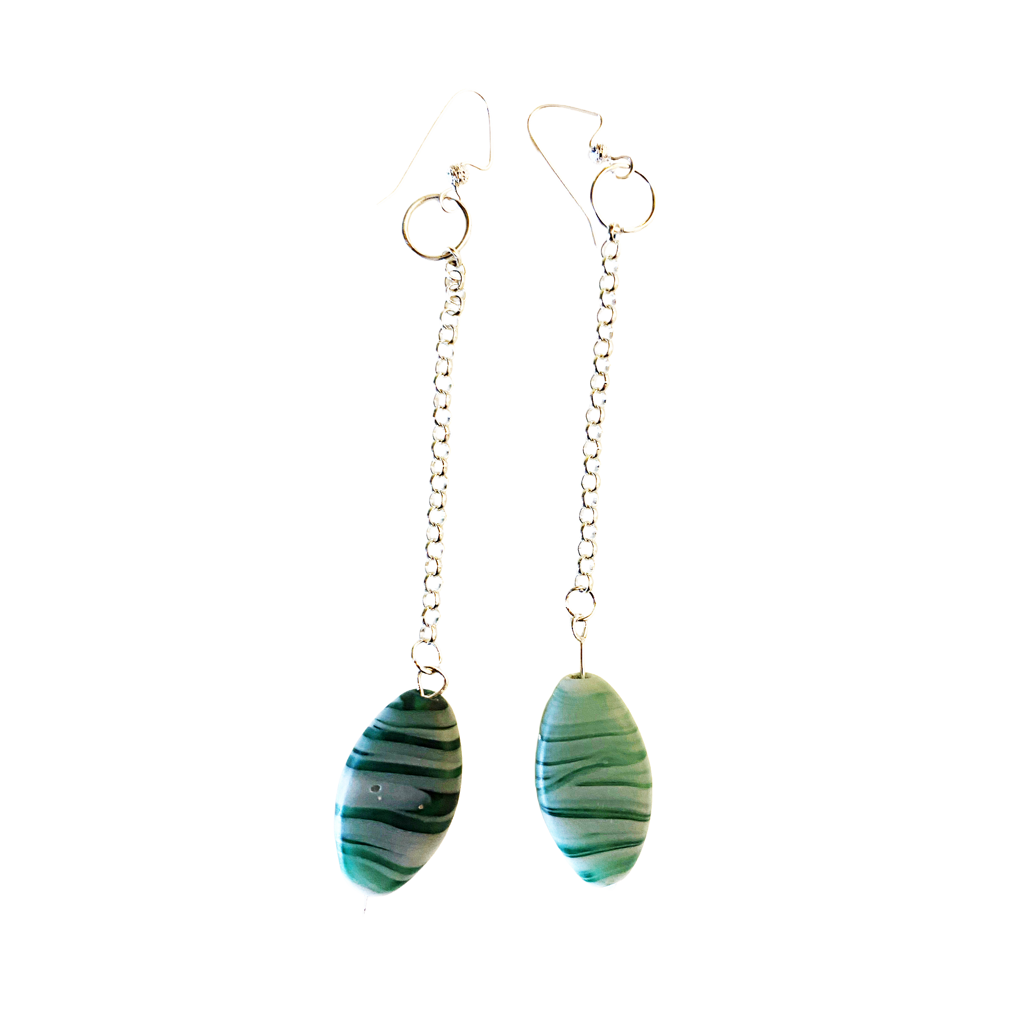 Green Handmade Striped Drop Earrings