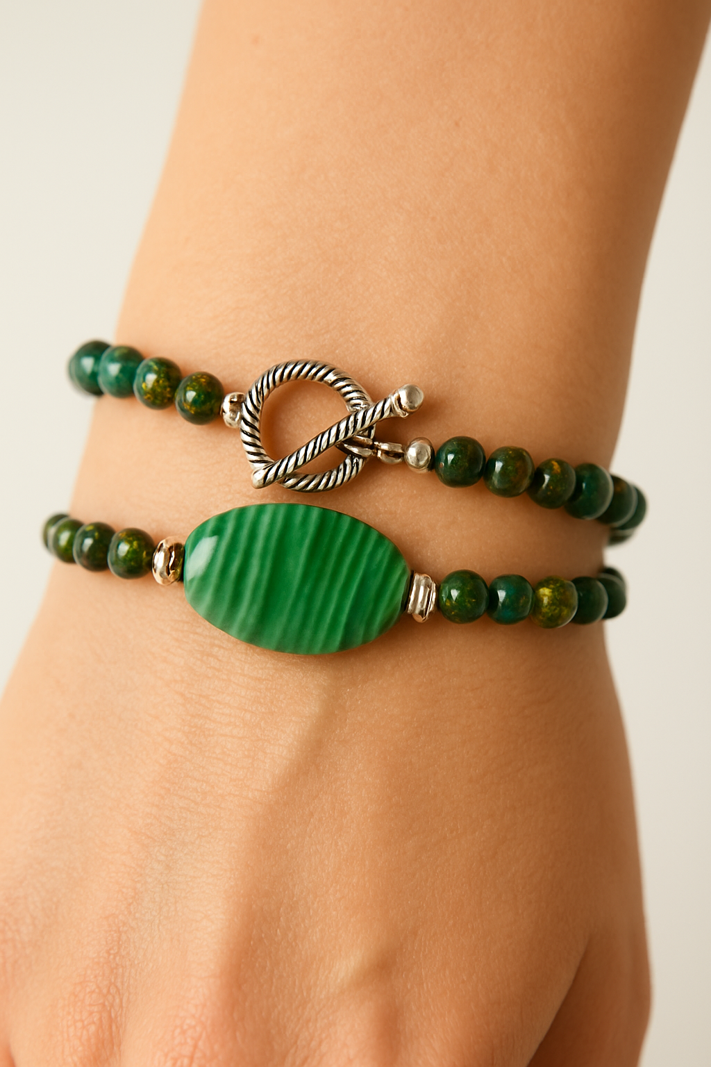 Green Gemstone Beaded Bracelet