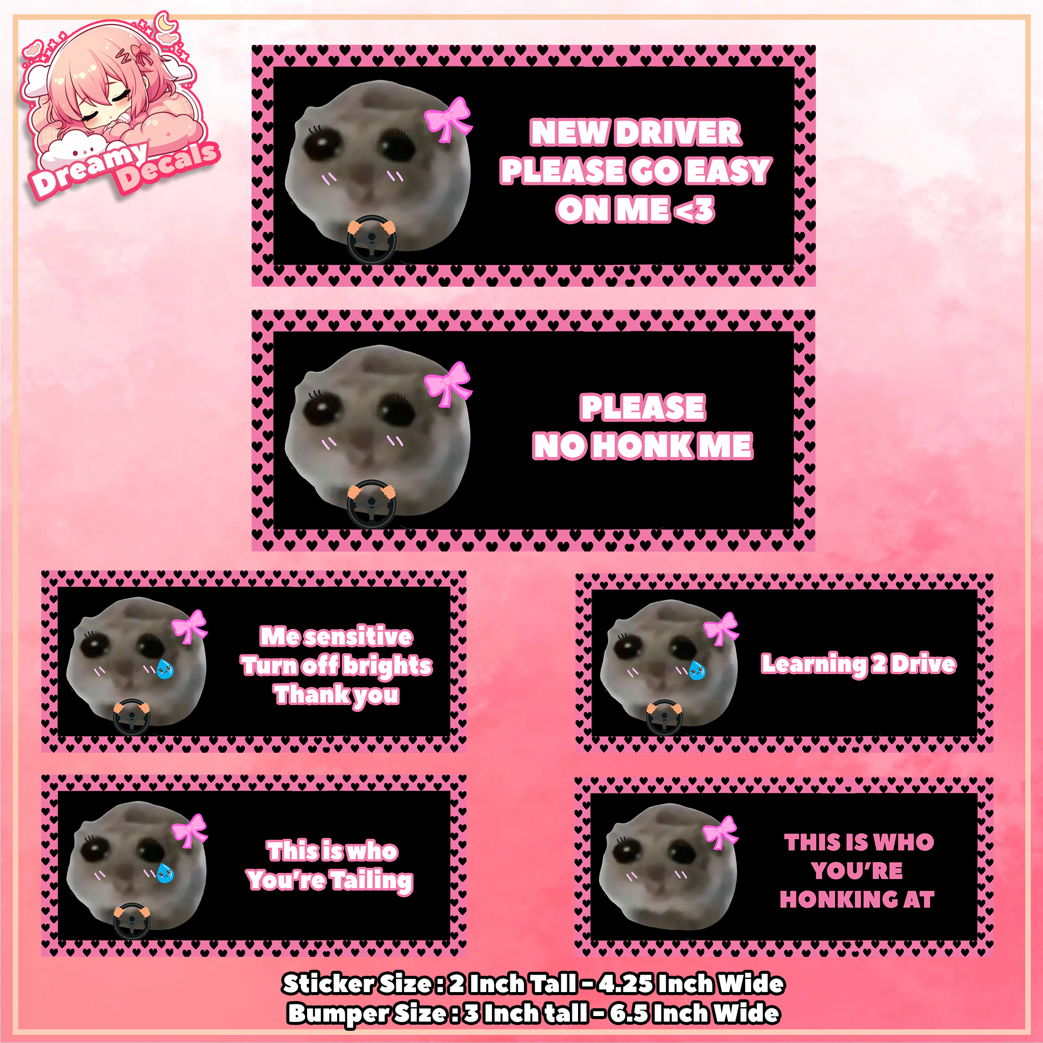 Cute Crying Hammy Driver Awareness Stickers