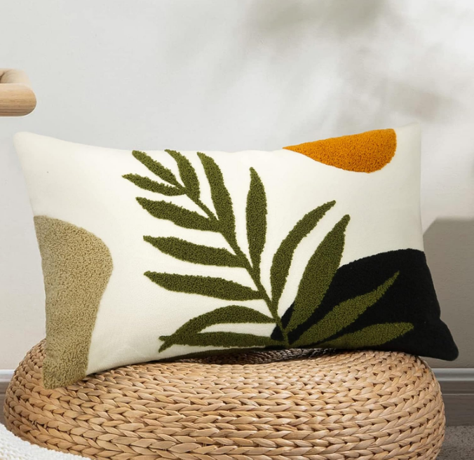 Boho Lumbar Throw Pillow Covers 12x20 Tufted Abstract Mid Century Modern Pillowcases Bohemian Aesthetic Decorative Pillows for Couch Bed Sofa Living Room (1PC,Green and Black)