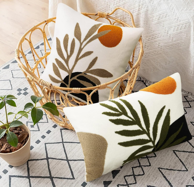 Boho Lumbar Throw Pillow Covers 12x20 Tufted Abstract Mid Century Modern Pillowcases Bohemian Aesthetic Decorative Pillows for Couch Bed Sofa Living Room (1PC,Green and Black)