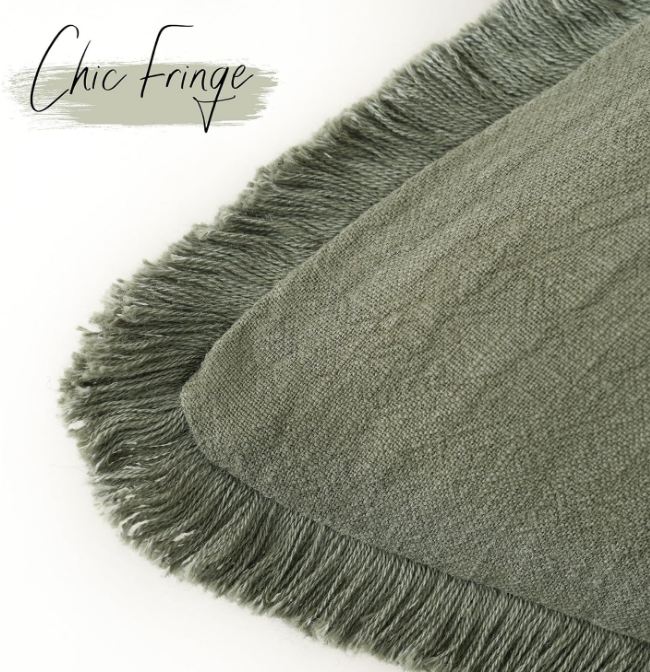 Set of 2 Decorative Linen Fringe Throw Pillow Covers Cozy Boho Farmhouse Cushion Cover with Tassels Soft Accent Pillowcase for Couch Sofa Bed Living Room Home Decor,18×18 Inch,Olive Green