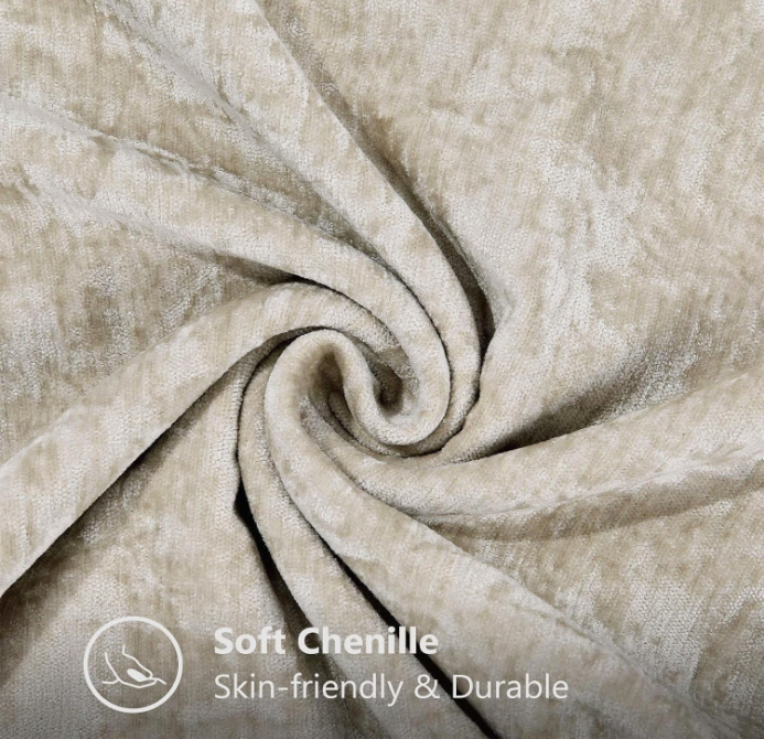 Chenille Soft Throw Pillow Covers 18x18 Set of 2, Farmhouse Velvet Decorative Pillow Covers with Stitched Edge for Couch Sofa Bed, Bleached Sand