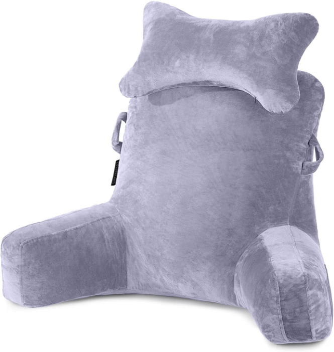Reading Pillow-Bed Rest Pillow with Detachable Neck Roll & Higher Support Arm for Sitting in Bed Couch or Floor-Backrest Reading Pillow Adult Back Pillow for Reading/Watching TV/Gaming/Relaxing