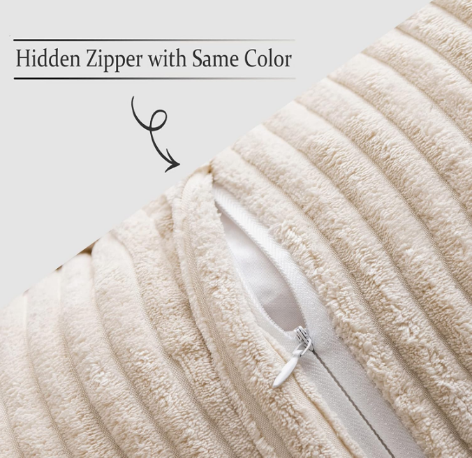 Corduroy Pillow Covers with Splicing Set of 2 Super Soft Boho Striped Pillow Covers Broadside Decorative Spring Throw Pillows for Couch Cushion Livingroom 18x18 inch, Beige