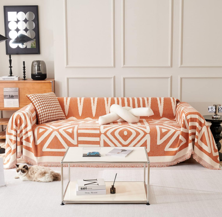 Couch Cover Chenille Sofa Covers for Sectional Sofa, Boho Couch Covers for 2 Cushion Couch Sofa, Non Slip Sofa Slipcover Washable Love Seat Cover, Caramel Couch Sofa Covers for Dog, 71''x118''