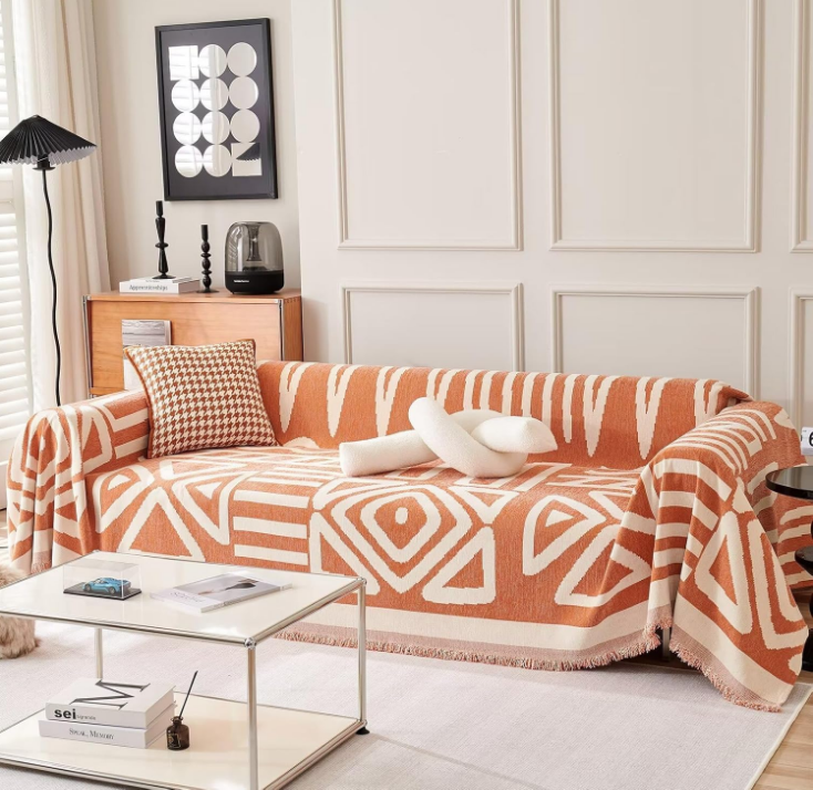 Couch Cover Chenille Sofa Covers for Sectional Sofa, Boho Couch Covers for 2 Cushion Couch Sofa, Non Slip Sofa Slipcover Washable Love Seat Cover, Caramel Couch Sofa Covers for Dog, 71''x118''