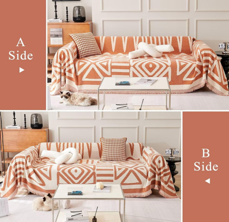 Couch Cover Chenille Sofa Covers for Sectional Sofa, Boho Couch Covers for 2 Cushion Couch Sofa, Non Slip Sofa Slipcover Washable Love Seat Cover, Caramel Couch Sofa Covers for Dog, 71''x118''