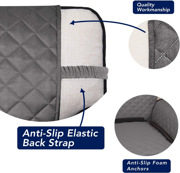 Reversible Quilted Sofa Cover, Water Resistant Slipcover Furniture Protector, Washable Couch Cover with Non Slip and Elastic Straps for Kids, Dogs, Pets (Oversized Sofa, Gray/Light Gray)