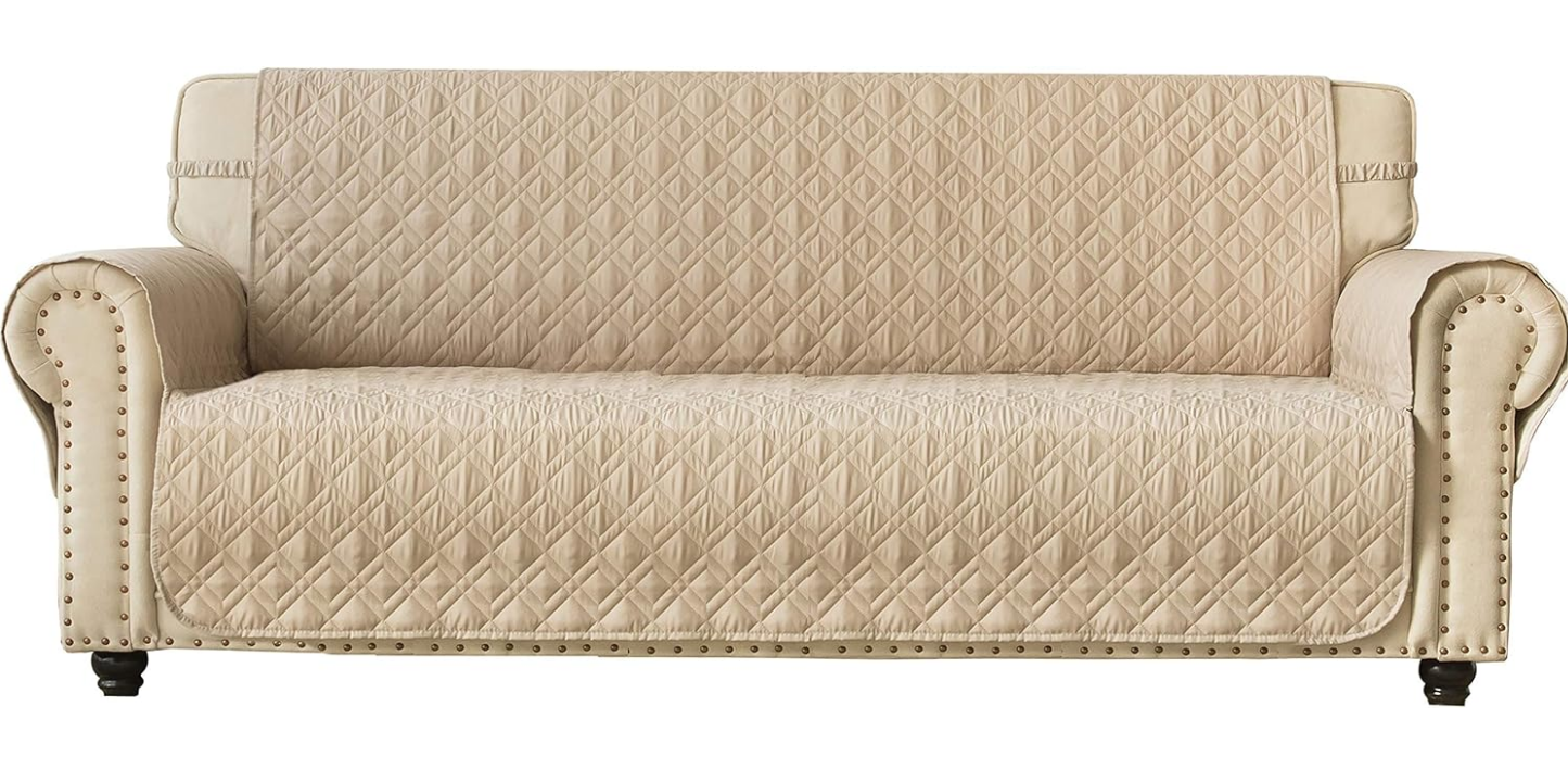 Couch Sofa Slipcover 100% Waterproof Nonslip Quilted Furniture Protector for Dogs, Children, Pets, Machine Washable (Beige, 68")