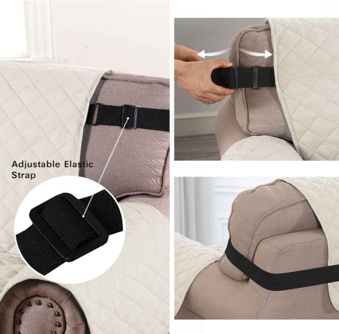 Couch Cover for 3 Cushion Cover Pet Friendly Sofa Cover for Dog Washable Furniture Protector Water Resistant Slipcover with Non Slip Elastic Strap(Sofa, Ivory/Beige)