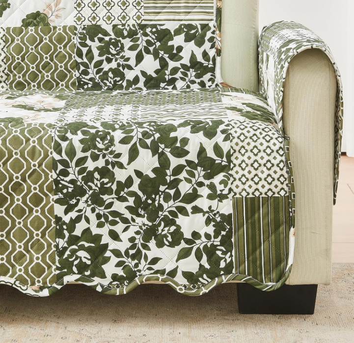 Home Reversible Patchwork Sofa Cover - Washable Slipcover Furniture Protector with Elastic Straps - Couch Cover for Dogs, Kids, and Pets - Box-Stitched Detail (Sofa, Olive/Brown)