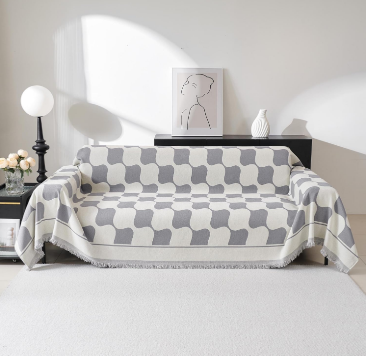 Couch Cover Super Soft Couch Covers for 2-3 Cushion Couch Sofa, Modern Jacquard Sofa Slipcover Loveseat Futon Cover, Couch Covers for Sectional Sofa, 71" x 118", Grey Checkerboard