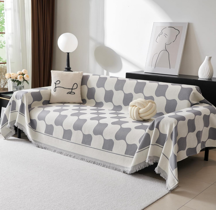 Couch Cover Super Soft Couch Covers for 2-3 Cushion Couch Sofa, Modern Jacquard Sofa Slipcover Loveseat Futon Cover, Couch Covers for Sectional Sofa, 71" x 118", Grey Checkerboard