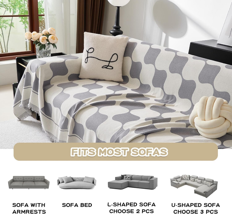 Couch Cover Super Soft Couch Covers for 2-3 Cushion Couch Sofa, Modern Jacquard Sofa Slipcover Loveseat Futon Cover, Couch Covers for Sectional Sofa, 71" x 118", Grey Checkerboard